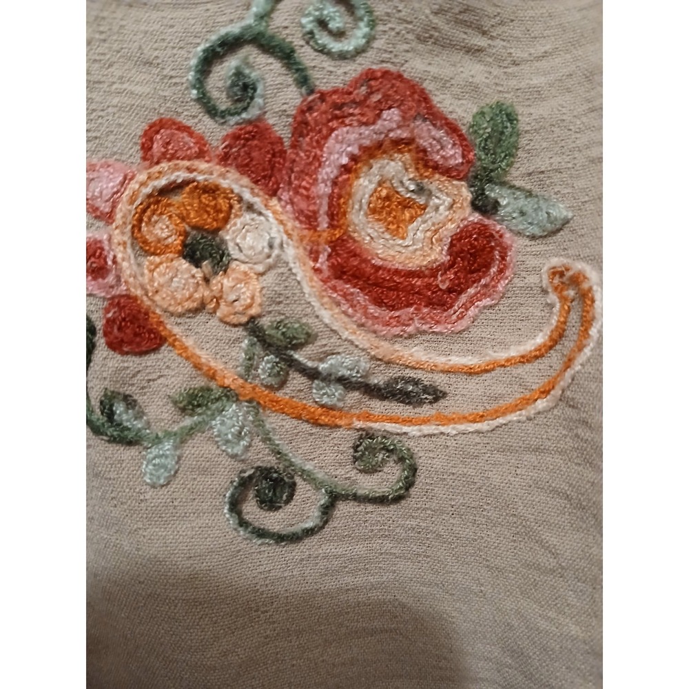 Anthropologie Kindred Embroidered Boho Peasant Blouse Top M Tan Floral Western - Picture 3 of 16